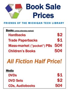 2022 Book Sale Prices: HB $2, PB $1, fiction half price. Others.
